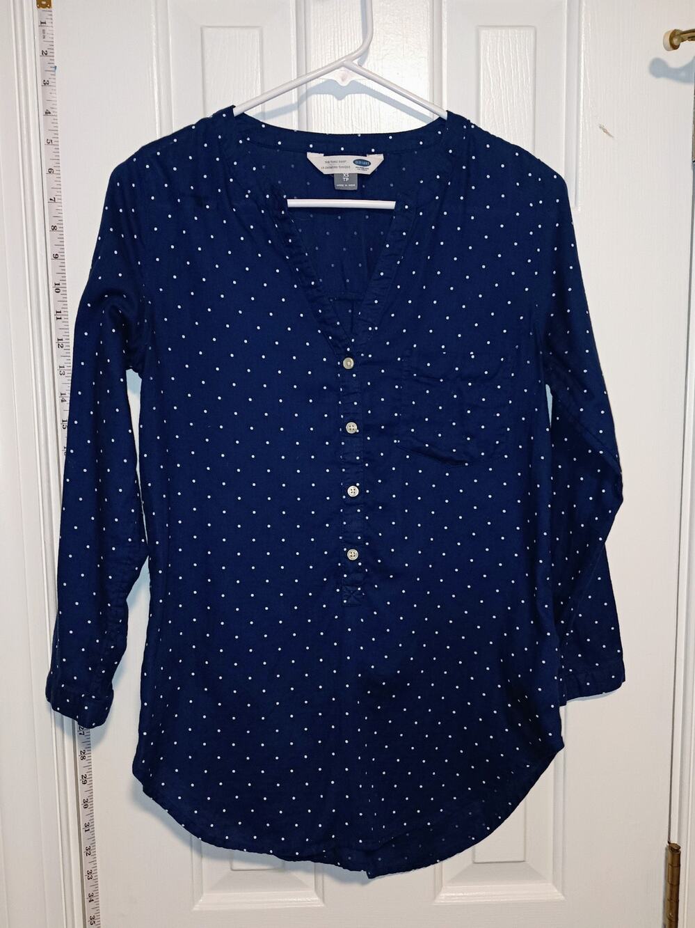 Old Navy - Womens Blue and White Polka Dot Button Down "The Tunic" Shirt - Sz XS